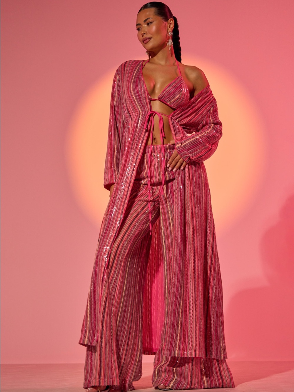 Sequin Stripe front tie duster